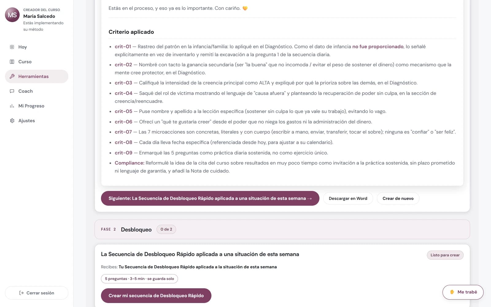 Bloque "Criterio aplicado" del entregable: cada regla con la cita de la lección de donde sale